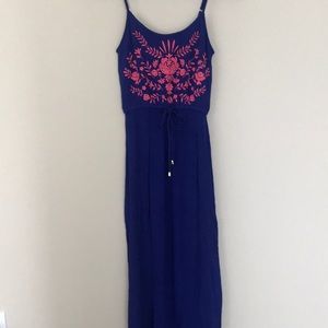 Blue Embroidered Maxi Dress